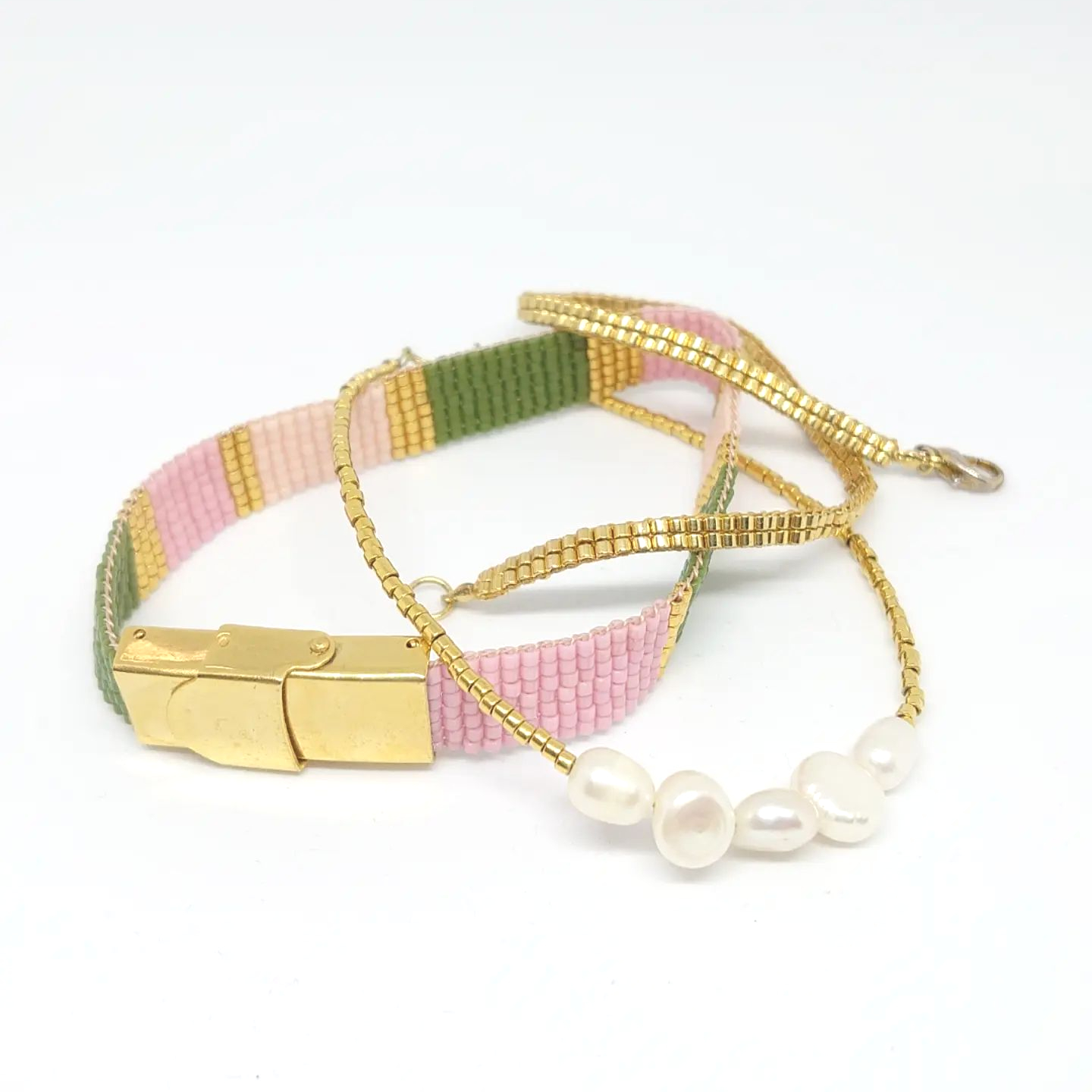 Perler og rosa urlænke armbånd